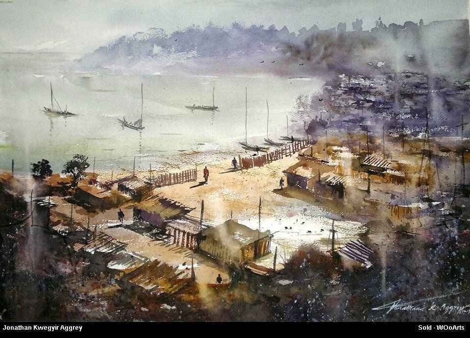 Fishing Village 18 x 26 inches Watercolor