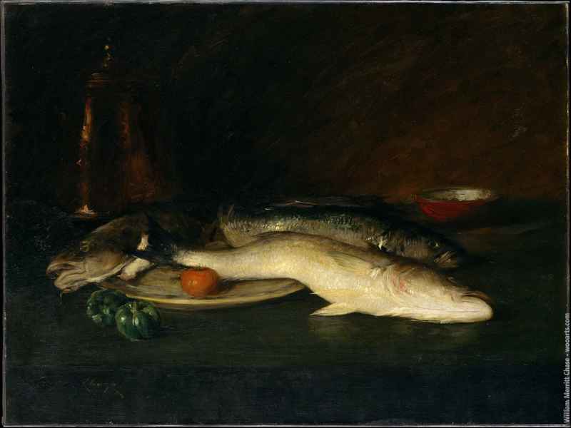 American Artist William Merritt Chase - Still Life - Fish Painting