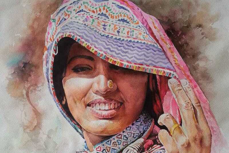 Pakistani Artist M. Rustam Khan Watercolor Painting