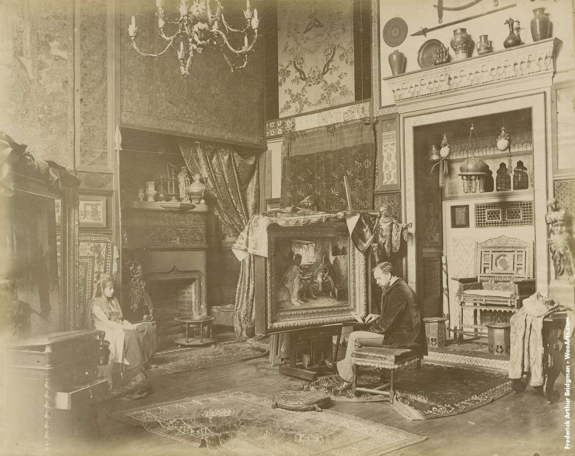 Frederick Arthur Bridgman - Frederic in his Paris studio by Edmond Bénard Painting