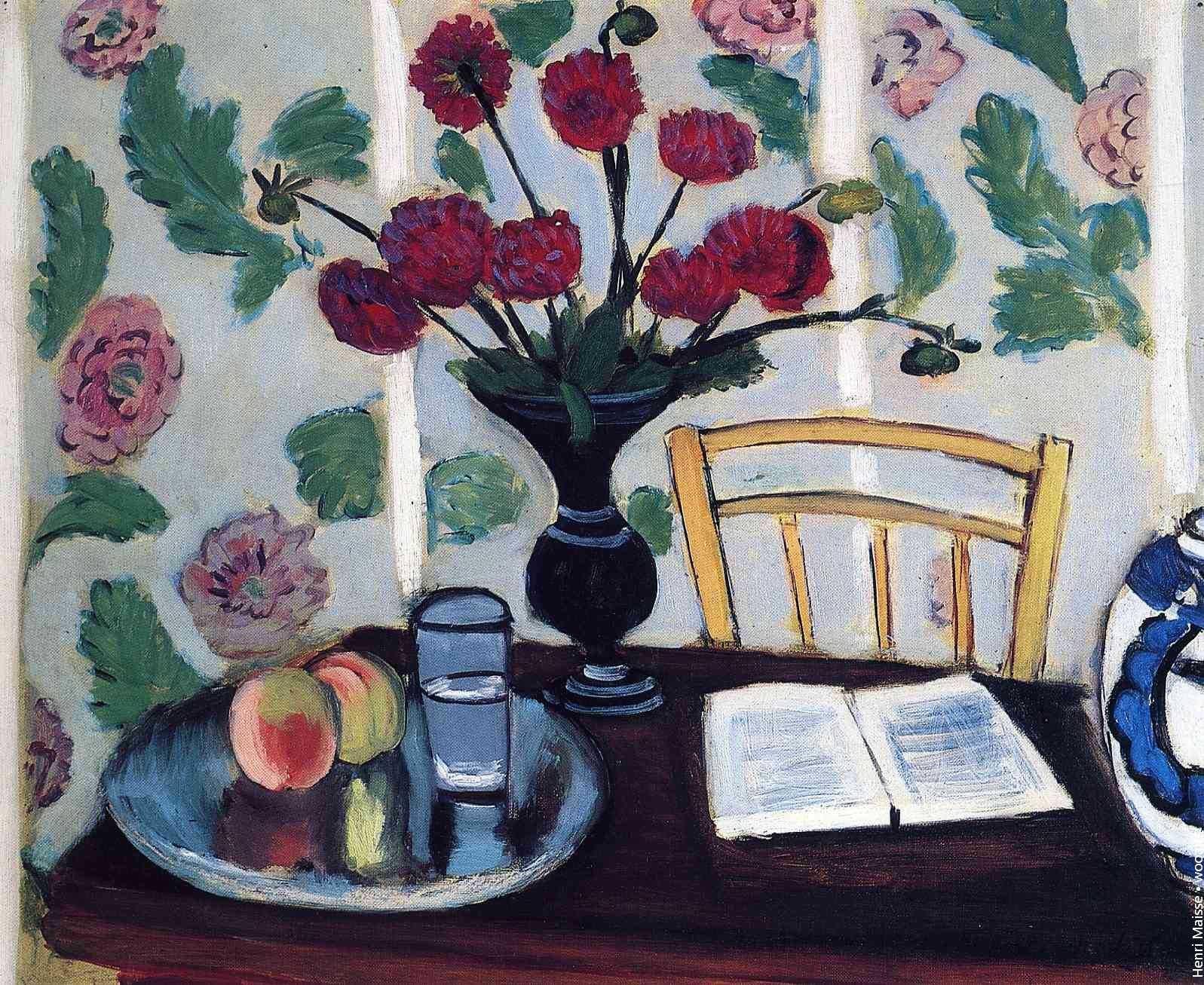Henri Matisse Floral Painting Still Life Bouquet of Dahlias and White Book 1923