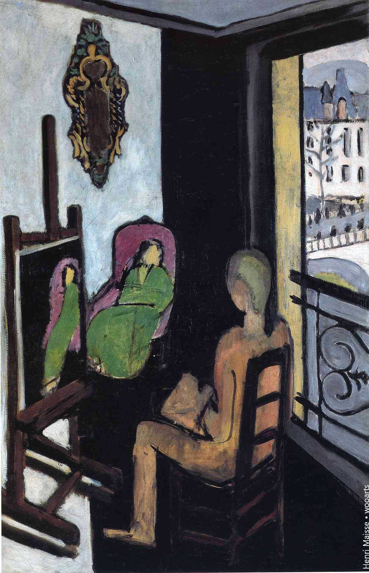 Henri Matisse Setting Painting , 1916-17, Le Peintre dans son atelier (The Painter and His Model), oil on canvas, 146.5 x 97 cm, Musée National d'Art Moderne, Centre Georges Pompidou, Paris