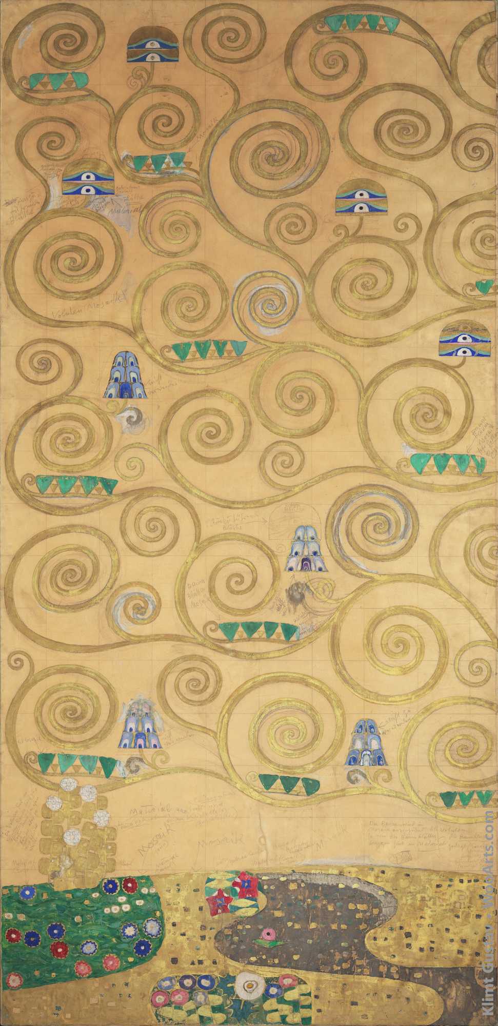 Nine Cartoons for the Execution of a Frieze for the Dining Room of Stoclet House in Brussels - Part 1, Part of the tree of life Gustav Klimt 1910–1911