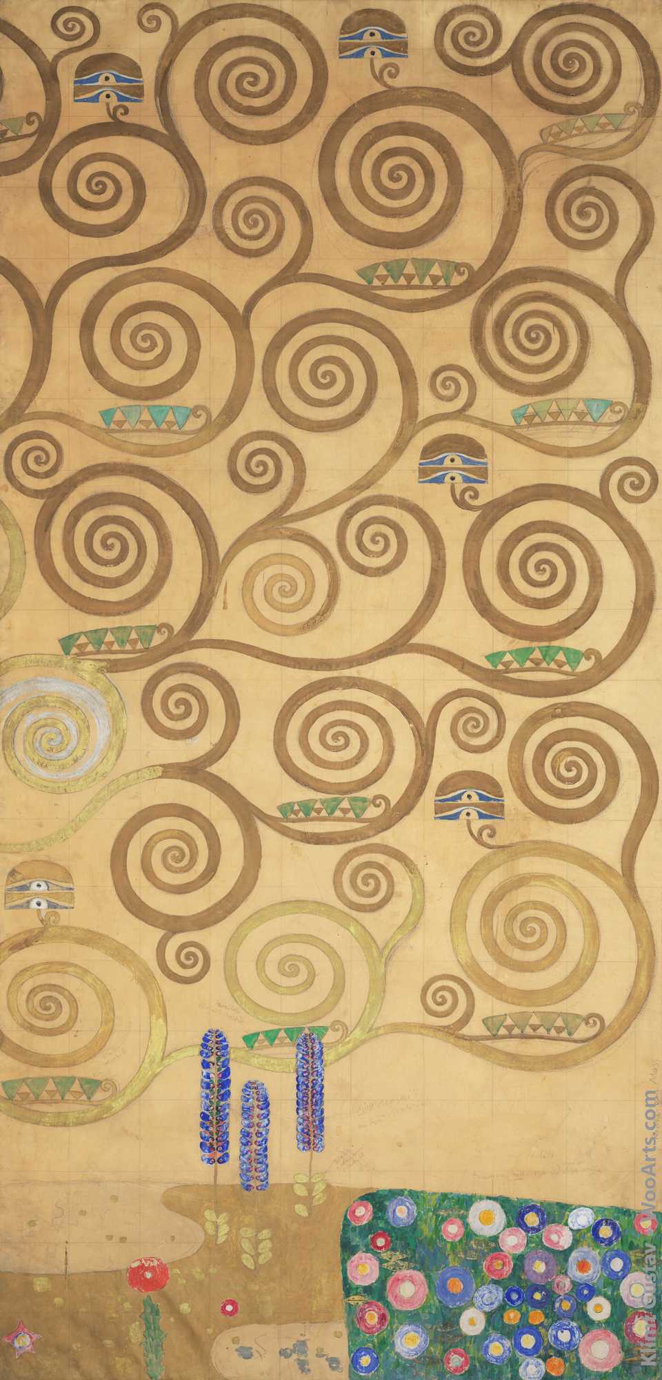 Nine Cartoons for the Execution of a Frieze for the Dining Room of Stoclet House in Brussels - Part 7, Part of the tree of life Gustav Klimt 1910–1911