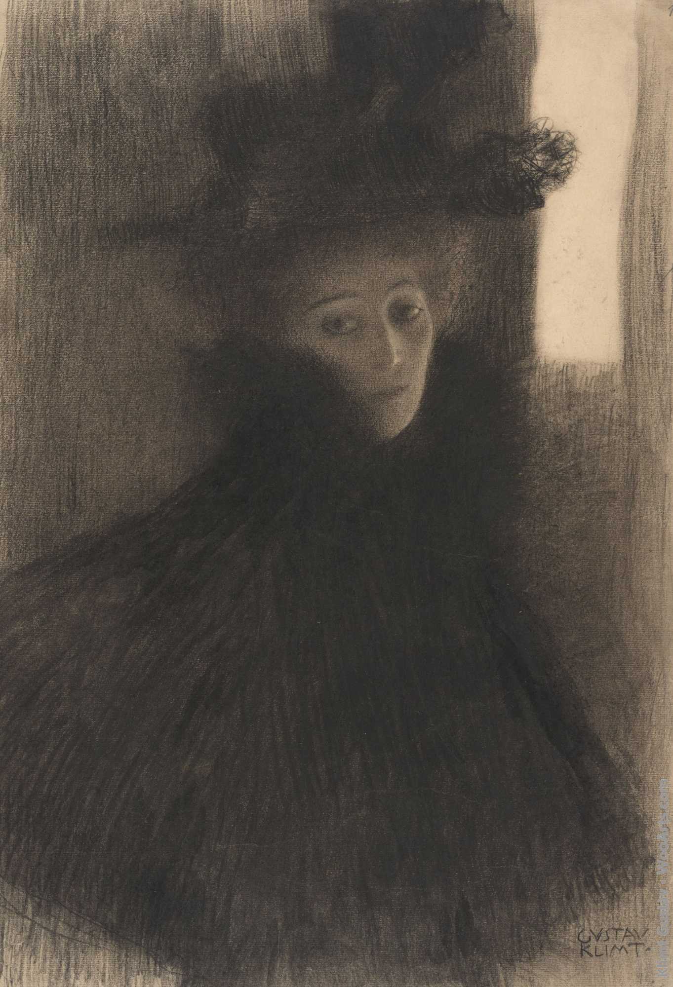 Portrait of a Lady with Cape and Hat Gustav Klimtc. 1897-1898